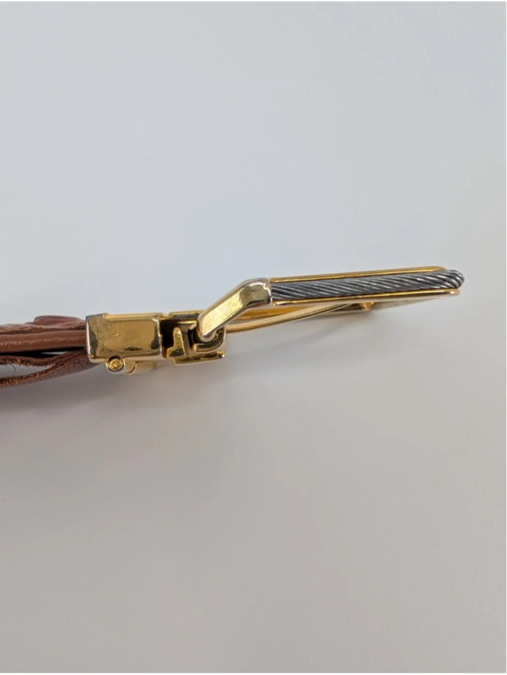 Vintage Brown Croc Embossed Leather Belt Gold Silver Cable Buckle 90s Western